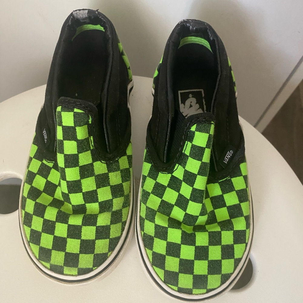 Gently used Vans slip on checkered toddler shoes size 8